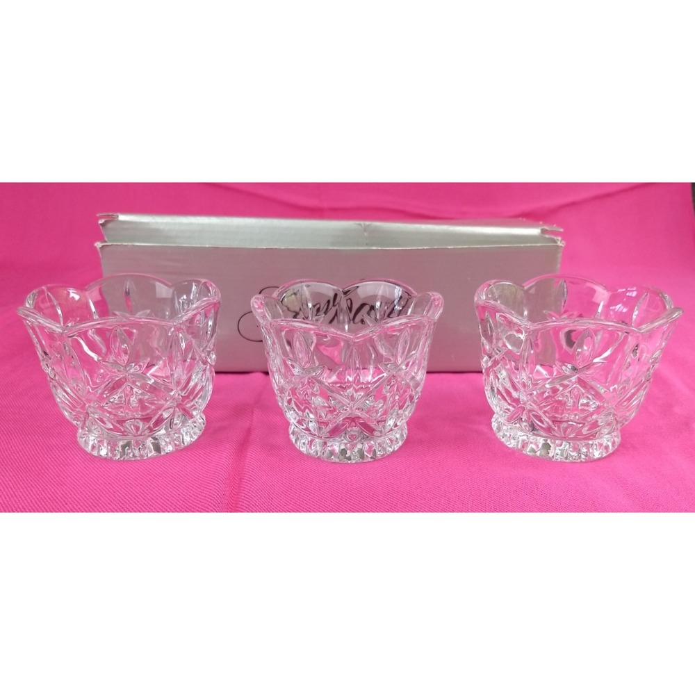 Gorham Lady Anne Crystal Votives Candle Holders Set of 3 Tealights Germany NEW